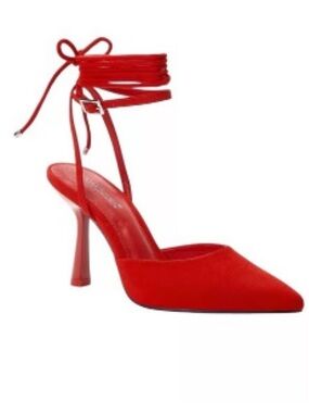 NEVER WORN -  Red Pointed Lace-Up Stiletto